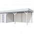 Vuren Topvision Kiekendief, 200 x 300 en luifel 500 cm, wanden wit en basis lichtgrijs.