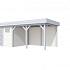 Vuren Topvision Kievit, 400 x 300 en luifel 400 cm, wanden wit en basis lichtgrijs.