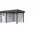 Vuren Topvision Kievit, 400 x 300 en luifel 300 cm, wanden lichtgrijs en basis antraciet.