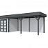 Vuren Topvision Kolibri, 250 x 250 en luifel 500 cm, wanden lichtgrijs en basis antraciet.