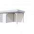 Vuren Topvision Parelhoen, 400 x 300 en luifel 300 cm, wanden wit en basis lichtgrijs.