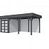 Vuren Topvision Zwaluw, 200 x 300 en luifel 400 cm, wanden lichtgrijs en basis antraciet.