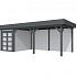 Vuren Topvision Zwaluw, 200 x 300 en luifel 500 cm, wanden lichtgrijs en basis antraciet.